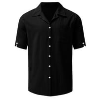Iopqo Muške majice Muška ljetna moda casual klasična džepa u boji Jednostruka pamučna i posteljina košulja