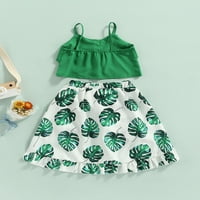 1-5y Sweet novorođenčad Dvije odjeće odjeće za ljetne špagete kaiš ruffle camisole + listovi tiskani prorezni suknji set