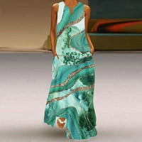 Finelylove Maxi haljina za žene Ljeto Vintage mamusne haljine A-line dugih rukava bez rukava zeleno