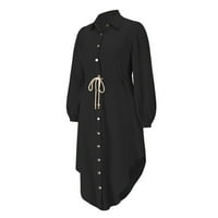 Ženski elegantan V izrez Solid Boja dugih rukava Vintage haljina Ženska casual haljina crna xl