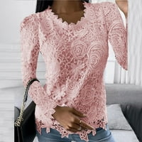 Plus veličina ženske bluze majica TEE čipka dugih rukava ženska vrpca bluza majica ružičasta xxl