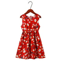 Ljetne haljine Dječje djeca okrugli vrat Summer bez rukava casual plaža cvjetni otisci Party haljina Djevojke crvene 160