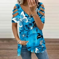 Ženska modna gornja patent zatvarač s ramena kratkim rukavima leptir s majicom majica kratki rukav