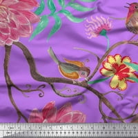 Soimoi ljubičasta pamučna kambrična tkaninska ptica, lišće i cvjetne tkanine otisci sa dvorištem širom