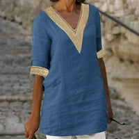 Posteljine za žene Loose Fit Majice kratkih rukava za žene Ležerne modne ljetne rukave V-izrez Bluza
