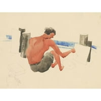 Charles Demuth Crni moderni uokvireni muzejski umjetnički ispis pod nazivom - umjetnik na plaži skiciranje