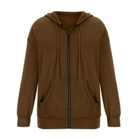 Ženski zip up hoodie na klirensu, pada modne pune boje dugih rukava s kapuljačom sa džepovima