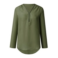 Kakina S Plus Veličina Žene Ženske gumbe sa zatvaračem Dugi rukavi Labava šifonska košulja Vojska zelena