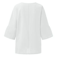 Bidobibo ženski rukav vrhovi ljeto pamučna posteljina vezena bluza tunika na vrhu okruglog ovratnika HI-Low hem casual majica