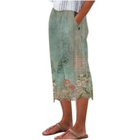 Žene Retro Floral Plus Veličina Ležerne ljetne hlače Ravne široke noge Obrežene hlače udobne posteljine