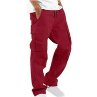 Hinvhai Muške hlače, muškarci čvrsti višestruki džepovi na otvorenom ravno tipom fitness hlače teretni
