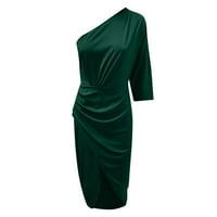 Drvene haljine Shift Jedno rame s kratkim rukavima Čvrsto zeleni XL