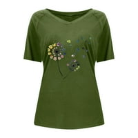 Amousa ženska moda V-izrez Solid Color Printing Podeljane majice, majice