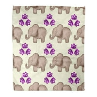 Bacanje pokrivača toplo ugodno print flanel akvarel apstraktni mali slonovi i ljubičasti cvijeće ružičasto