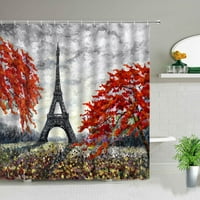 Ulje slikanje pejzaž most zastava tuš za zavjese Pariz stablo ulica ulica krajolik dizajn kupaonica