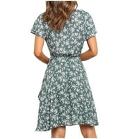 Haljine za žene ženski fit & flare kratki cvjetni kratki rukav V-izrez Moda vruća prodaja Fit & Flare haljine zelene m