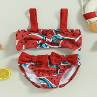 Thaisu Toddler Baby Girl kupaći kostimi, ljetna lubenica Print Bowknot bez rukava + plaža Hlače kupaći kostimi