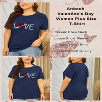 Anbech Women Heart tiskani plus veličine T-majice Grafički ljubavni klicanje Short Short rukavi Tees