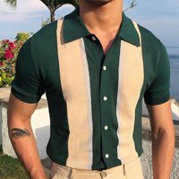 Muška košulja prugasti pleteni pleteni kardigan kratki rukav V Vrat niz plažu na vrhu zelene l