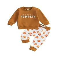 Lamuusaa Baby Halloween odijelo dugih rukava pisma za ispis dukserica + pantalone od bundeve postavljene