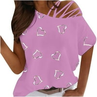 Slagač hladnih ramena Grafički ženski vrhovi Ljeto Loose Fit Love Ispiši ljetni gornji i bluze Trendi
