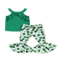 Djevojke za dijete Ljetne odjeće Zelena kamisole bez rukava + četvero lišća djetelina Ispis pantalone