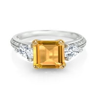 Gem Stone King Sterling srebrni i 10k žuti zlatni žuti citrinski i bijeli moissitni kamen zaručni prsten
