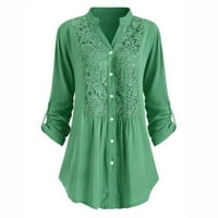 COTONIE Bluze za žene plus veličine labave tipke dolje V-izrez dugih rukava s dugim rukavima Green,