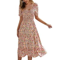 Žene Ljetna haljina Moda prekrasna cvjetna print scoop vrat midi boho kratki rukav split split ljuljačka