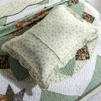 Patchwork prekrivača kraljica - reverzibilna prozračna šarena pokrivačica cvjetna prekrivana pokrivača sa jastukom, zemlja rustikalni zeleni zvjezdani uzorak ruralnog ruralnog