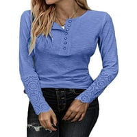 MXIQQPLTKY WOMENS Dugi rukav Tors Stretch Henley Lice Tunic bluza Slim gumb use