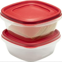 Jednostavan prikaz poklopca spremište za skladištenje hrane, čaša, trkač crveni, 4-komadni set