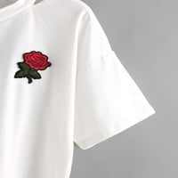 Leylayray vrhovi za žene Žene Ruže kratki rukav Ležerne majica V izrez prsluk bluza wh bijeli m