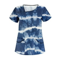 Ženski vrhovi kratki rukav čvrsta bluza Radna odjeća Dame Fashion V-izrez Ljetna tunika Tors plavi 5xl