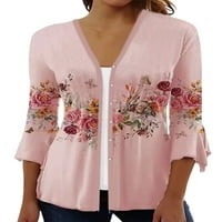 LUMENTO DAMIES TOPLS košulje s rukavima cvjetna ispis bluza Žene Elegantna tunika Majica Casual V izrez