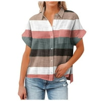 Žene vrhovi modne majice kratki rukav srušani bluza s pločicama s visokim rukavima S-2xl višebojna