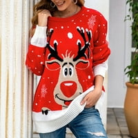 Tarmeek Fashion Woman ružni božićni džemper okrugli vrat dugih rukava smiješan božićni džemper jesenski