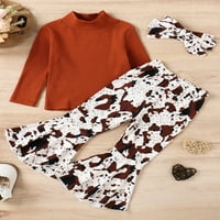 GENUISKIDS TODDLER Girls Outfit Sets Outfit Solid Color Tops + Leopard krava glava Cvjetne prugaste