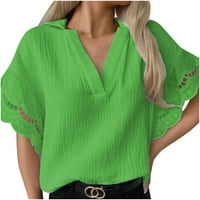 HHEI_K Cropovi za žene Trendy Ženska modna ljetna čipka Vrata V izrez Solid Boja kratki rukav Ležerne majice