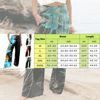 Pu Pu Puawkoer modne modne plaže elastične struke Široke pantalone za noge Šarene cvijeće i zelene listove