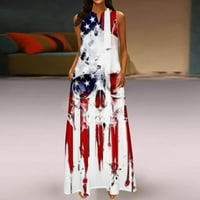 USMixi ženski haljine Moda patriotska nezavisna dnevna grafika Pocket Swing Tank Duge haljine Casual