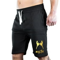 Muška zlatna folija Muay Thai Emblem Black Fleece Jogger Sweatpant Gym Shorts Veliki crni