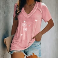 Žene Moderan V-izrez Print Pulover Ležerne majica s kratkim rukavima Pink