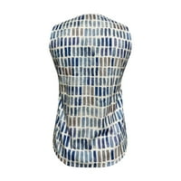 Ženska ljetna modna ležerna print V izrez čipkaste tanka majica Top nebo plavo l
