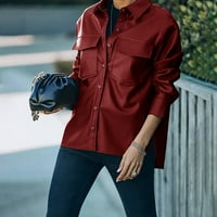 Guvpev ženska prednja bbitton FAU kožna jakna Ležerne prilike pune boje sa džepovima - vino l