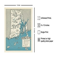 Vintage Map Poster - Retro Rhode Island Karta Print - Rhode Island State Map Art - Poklon za učitelja,