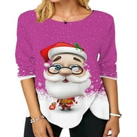 Glookwis Women Crew Crt Majica Thires Merry Božić Tee Snjegoviljki tiskani nepravilni rub Tunički bluza pulover crveni 2xl