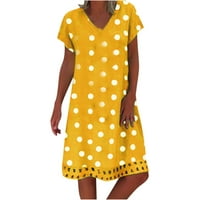Clearsance Ljetne haljine za žene Mini casual polka dot kratki rukav V-izrez haljina žuta l