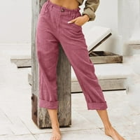 Modna puna boja pamučna posteljina modna labava casual pantalone za žene za žene