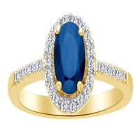 Ovalni rez simulirani plavi safirni i bijeli prirodni dijamantski halo prsten u 10K žutom zlatnom prstenu veličine-6,5